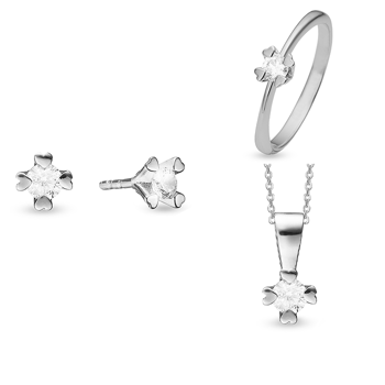Mary 14 kt hvidguld smykkesæt med i alt 1 ct labgrown diamanter Wesselton VS